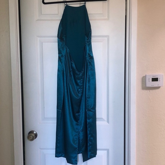 Lulus Zoyah Teal Green Satin Backless Midi Dress - Picture 4 of 4